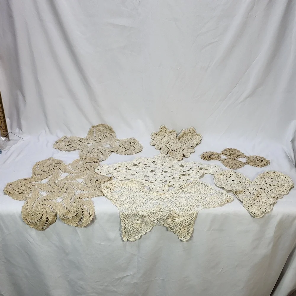 Vintage Handmade Crochet Doily Lot Lace Table Runners Cream Beige Boho 21pc